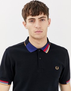 Черное поло из пике с абстрактной отделкой на воротнике Fred Perry - Черный