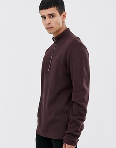 Бордовый свитшот в рубчик с молнией Fred Perry - Красный