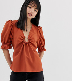 Чайная блузка с отделкой в виде кольца ASOS DESIGN Petite - Оранжевый