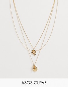 Золотистое многоярусное ожерелье с подвесками ASOS DESIGN Curve - Золотой