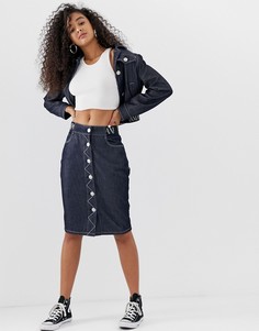 Джинсовая юбка на пуговицах с логотипом Emporio Armani - Синий