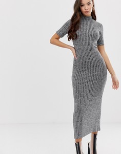 Меланжевое платье в рубчик с высоким воротом ASOS DESIGN - Серый