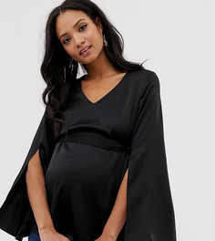 Черный топ с V-образным вырезом и разрезами на рукавах Mamalicious maternity - Черный Mama.Licious