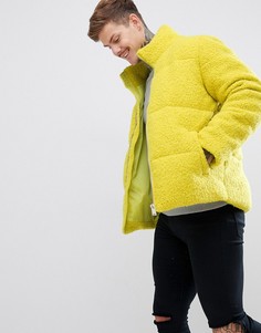 Желтое дутое пальто с искусственным мехом boohooMAN - Желтый