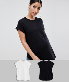 2 футболки бойфренда с отворотами на рукавах ASOS DESIGN Maternity - СКИДКА - Мульти