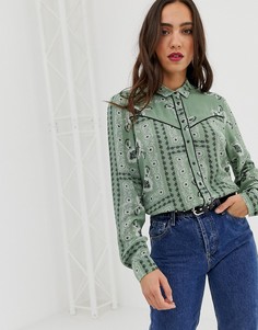 Зеленая рубашка с принтом Stradivarius rodeo - Зеленый