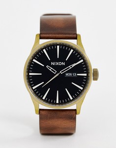 Часы с кожаным ремешком Nixon 42 мм - Коричневый