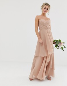 Платье-бандо макси с многослойной юбкой ASOS DESIGN Bridesmaid - Розовый