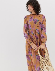 Свободное платье макси с ярким цветочным принтом Lost Ink - Мульти