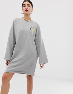 Трикотажное платье с вышивкой i peel good ASOS DESIGN - Серый