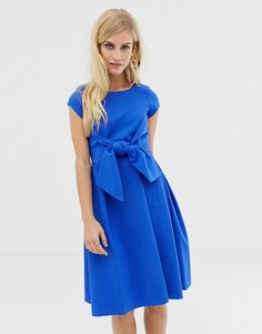 Платье с короткими рукавами, завязкой и V-образным вырезом на спине Closet - Синий