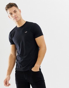Черная облегающая футболка с круглым вырезом и логотипом Hollister - Черный