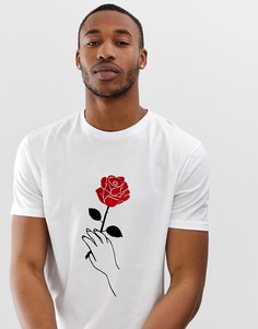 Свободная футболка с принтом руки и вышитой розой ASOS DESIGN Valentines - Белый