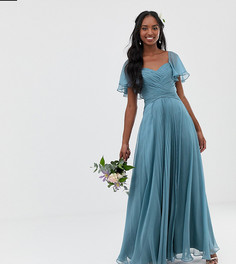 Платье макси с плиссированным лифом и расклешенными рукавами ASOS DESIGN Tall Bridesmaid - Синий