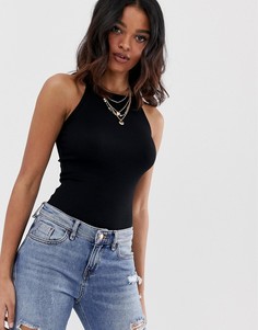 Черное боди в рубчик с высоким квадратным вырезом ASOS DESIGN - Черный