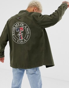 Темно-зеленая саржевая рубашка навыпуск Tommy Jeans - Зеленый