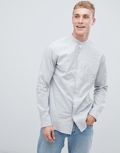 Зауженная рубашка в неброскую полоску с воротом на пуговице Selected Homme - Серый