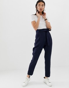 Суженные книзу льняные брюки с завязкой на поясе ASOS DESIGN - Темно-синий