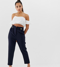 Суженные книзу брюки со складками ASOS DESIGN Petite - Темно-синий
