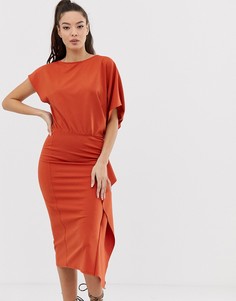 Платье-футляр миди с драпировкой ASOS DESIGN - Оранжевый