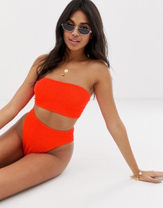 Ярко-оранжевые плавки бикини с завышенной талией ASOS DESIGN - Оранжевый