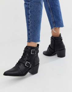 Черные ботинки на каблуке с пряжками в стиле вестерн New Look - Черный