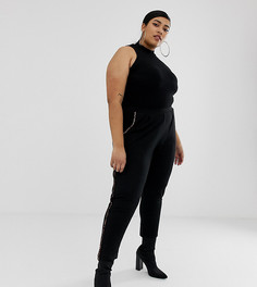 Трикотажные брюки со звериным принтом и контрастной отделкой ASOS DESIGN Curve - Черный