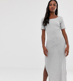 Платье-футболка макси в рубчик ASOS DESIGN Tall - Серый