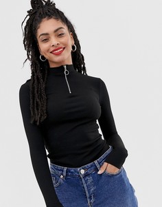 Черный топ с воротником на молнии New Look - Черный