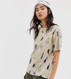 Бежевая oversize-футболка с принтом Monki - Бежевый