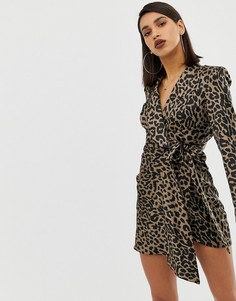 Атласное платье мини с леопардовым принтом ASOS DESIGN - Мульти