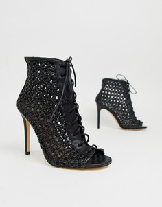 Черные плетеные ботинки на каблуке Miss Selfridge - Черный