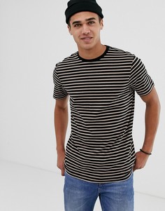 Черная футболка с круглым вырезом в полоску светло-бежевого цвета New Look - Светло-бежевый