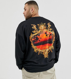 Oversize-лонгслив с принтом солнца и херувимов на спине ASOS DESIGN Plus - Черный