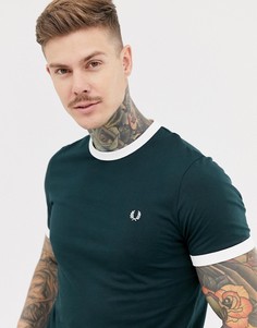 Зеленая футболка с контрастной окантовкой Fred Perry - Зеленый