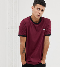 Бордовая узкая футболка с контрастной окантовкой Fred Perry эксклюзивно для ASOS - Красный