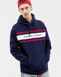 Худи темно-синего цвета свободного кроя с полосками и логотипом на груди Tommy Jeans - Темно-синий