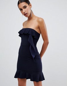 Платье мини с оборкой и открытыми плечами AX Paris - Темно-синий