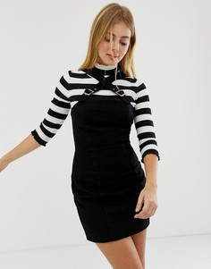 Черное выбеленное джинсовое платье с пряжками на бретелях ASOS DESIGN - Черный