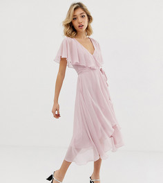Платье миди с асимметричным краем и кейпом сзади ASOS DESIGN Petite - Розовый