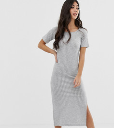 Платье-футболка макси с рубчик ASOS DESIGN Petite - Серый