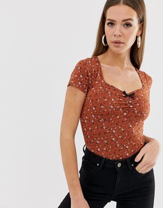 Боди с цветочным принтом и вырезом в форме сердца ASOS DESIGN - Мульти