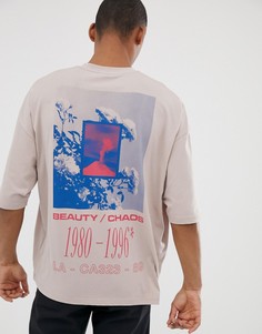 Oversize-футболка с крупным цветочным принтом на спине ASOS DESIGN - Розовый