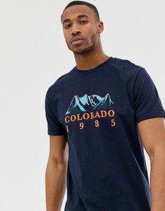 Свободная футболка с принтом и отворотами на рукавах ASOS DESIGN - Темно-синий