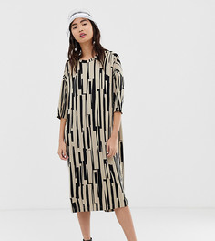 Бежевое oversize-платье с круглым вырезом и карманами Monki - Бежевый
