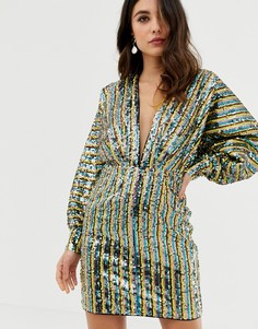 Платье мини в стиле кимоно с полосками из пайеток ASOS DESIGN - Мульти