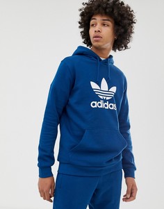 Худи синего цвета с логотипом-трилистником adidas Originals - Синий
