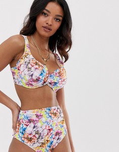 Плавки бикини с завышенной талией и цветочным принтом ASOS DESIGN - Мульти