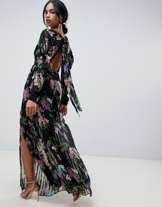 Платье макси в полоску с цветочным принтом ASOS DESIGN - Мульти