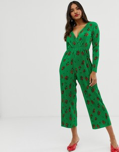 Плиссированный комбинезон с запахом и цветочным принтом ASOS DESIGN - Мульти